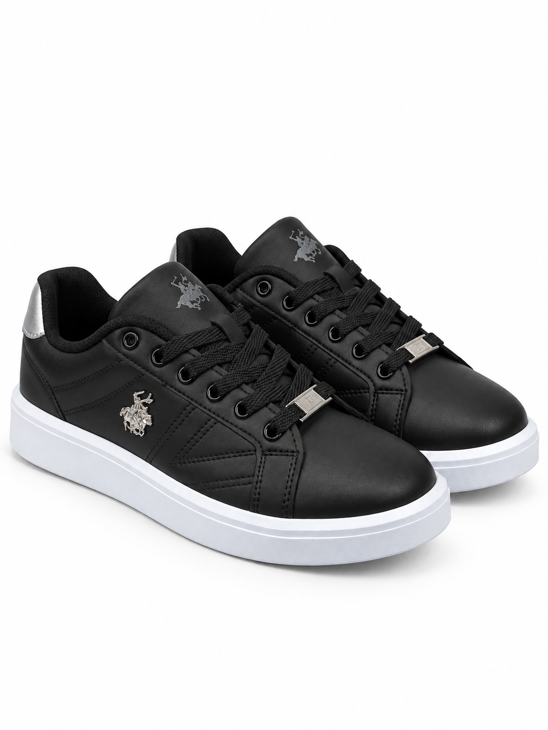 Unisex Günlük Spor Ayakkabı – Siyah Kalın Tabanlı Bağcıklı Metal Logo Detaylı Sneaker